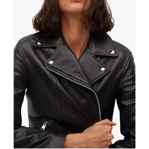 NWT MANGO Perfect Leather Biker Moto Jacket Black Sustainable 100% Leather Small